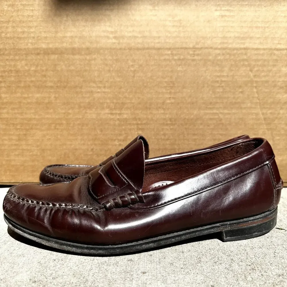 Allen Edmonds Randolph Penny Loafers Stacked Heel Leather Cordovan Burgundy 7.5D - Picture 4 of 9